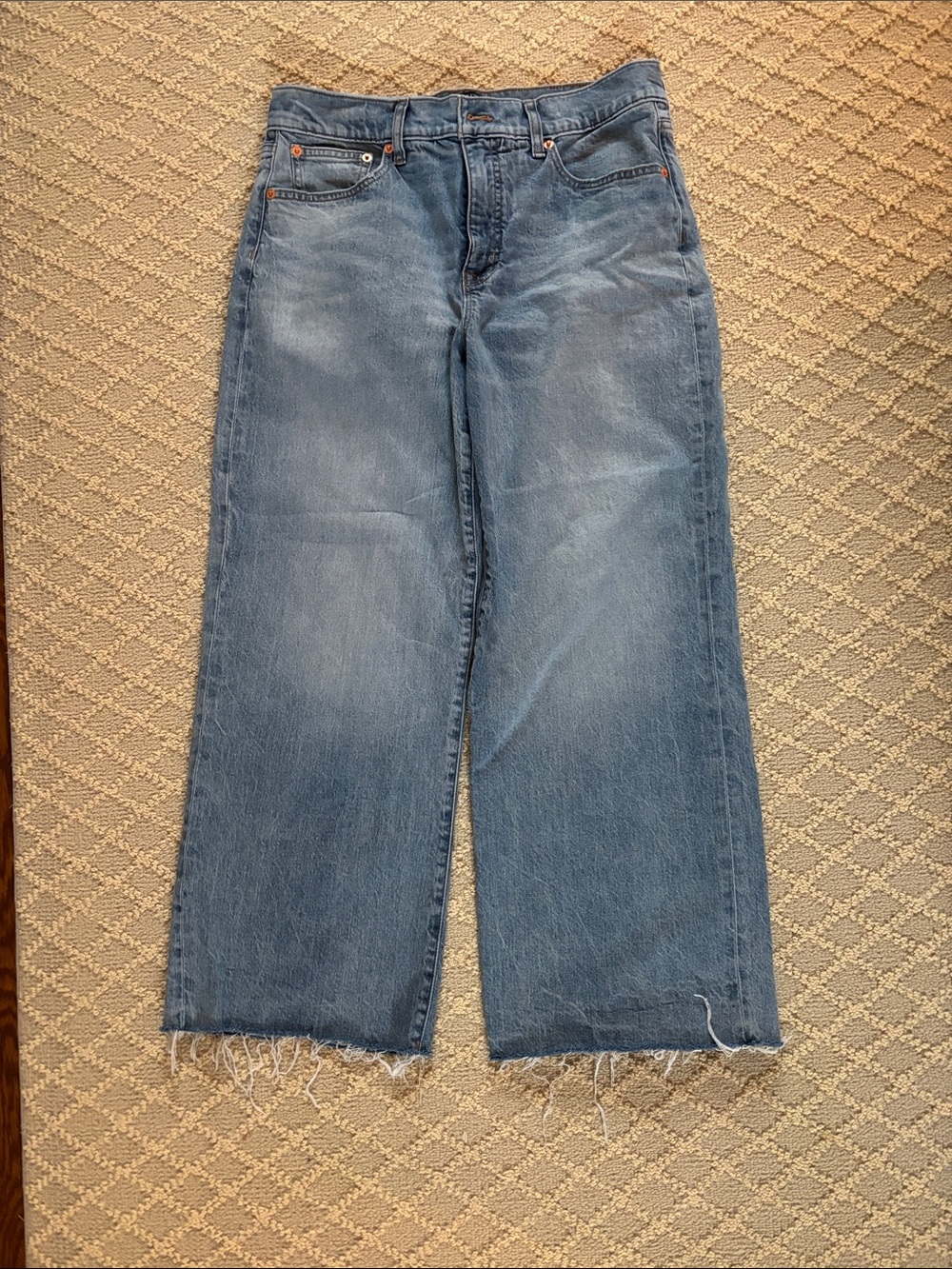 J. Crew Factory Light Blue Wide-Leg Jeans with Raw Hem